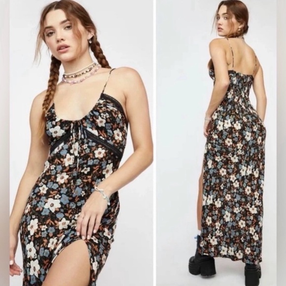 Intimately Free People “All I Wanted” Floral Black Slip Dress Size L - Picture 2 of 9
